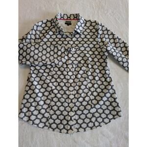 Talbots Blouse Womens 6 Petites Wrinkle Resistant Careercorp‎ Black White Basic